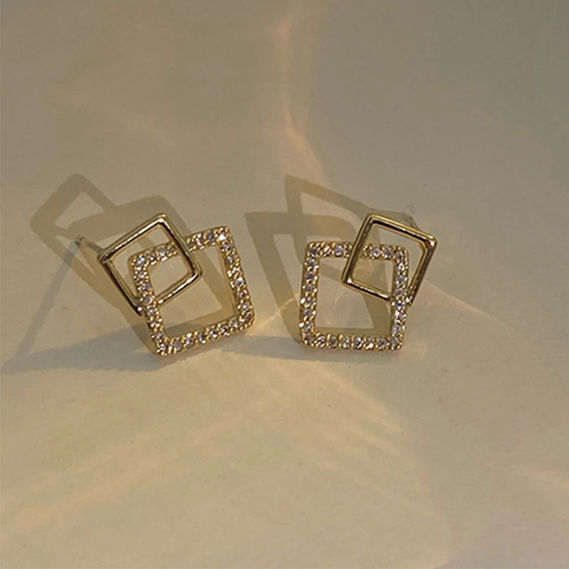 

Cocosily S925 Sterling Silver Geometric Square Splicing Earrings Women OL Style Gold Exquisite Versatile Fashion Classic Jewelry