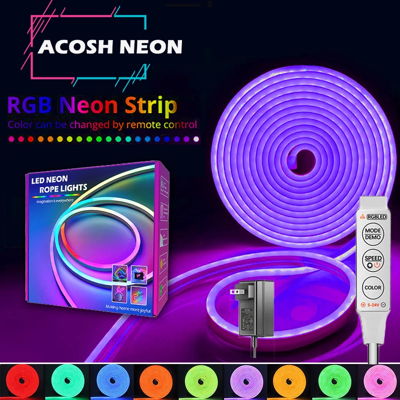 

1m 2m 3m 4m 5m Luces LED Remote Control Neon LED Strip 32.8F/ DC Room Lighting Tape Decor 12V Color Change Bedroom Decoration