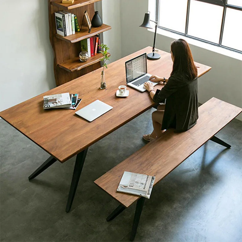

Nordic Minimalist Loft Industrial Solid Wood Dining Table Work Conference Table Computer Desk Designer