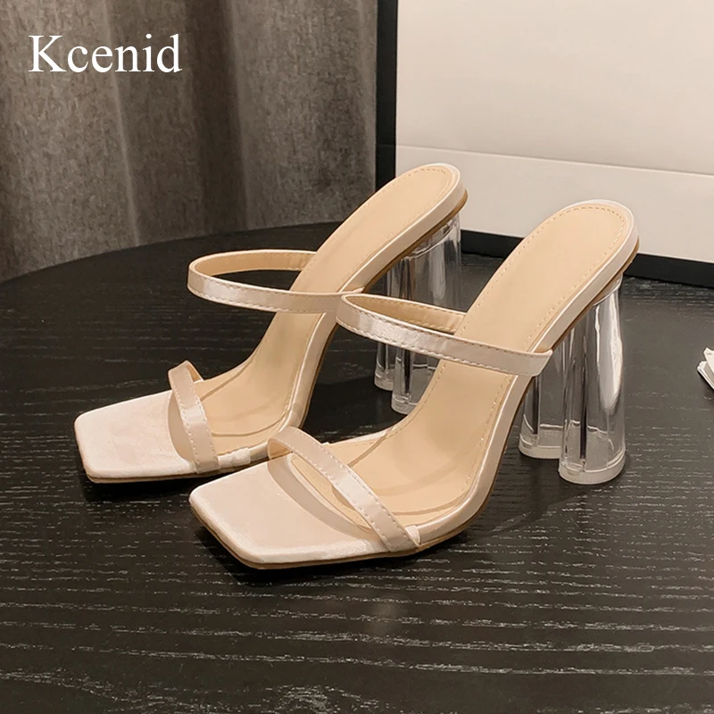 Летние Тапочки Kcenid на высоком каблуке женские сандалии с квадратным носком
