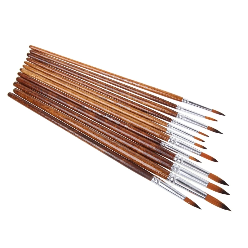 

H7EC 12Pcs Artists Paint Brush Set Nylon Hair Acrylic Watercolor Round Pointed Tip