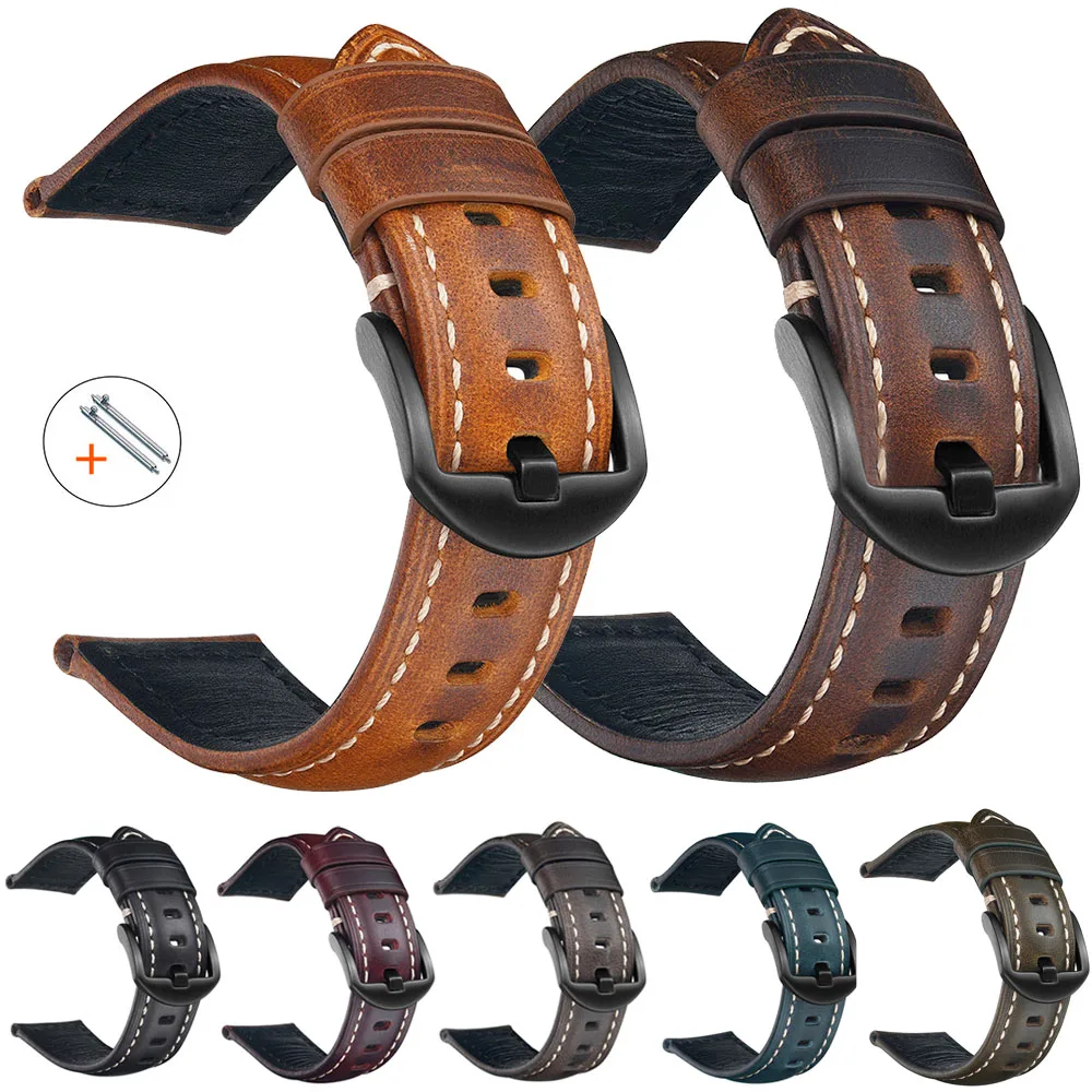 

Handmade Genuine Leather Watchband 18mm 20mm 22mm 24mm 26mm Universal Retro Cowhide Watch Strap Band Wristband Bracelet