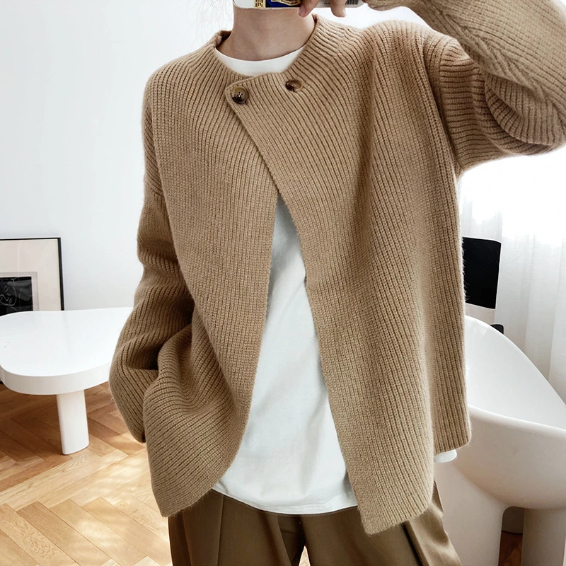 

Fashion NEW Winter Women's All-Match Irregular Buttons Sweater Loose Knitted Cardigans Chic Solid Color Tops Knitwears Croped