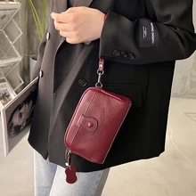 Genuine Leather Shoulder Bag Casual Womens Messenger Bag Fashion Double Shoulder Strap Handbag Small Square Bag Mobile Wallet