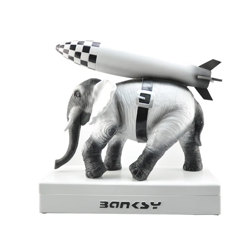

Sculpture Banksy Elephant Statue Resin Art Craft Home Decoration Luxury Gift Figurine Ornament Office Living Room Accessories