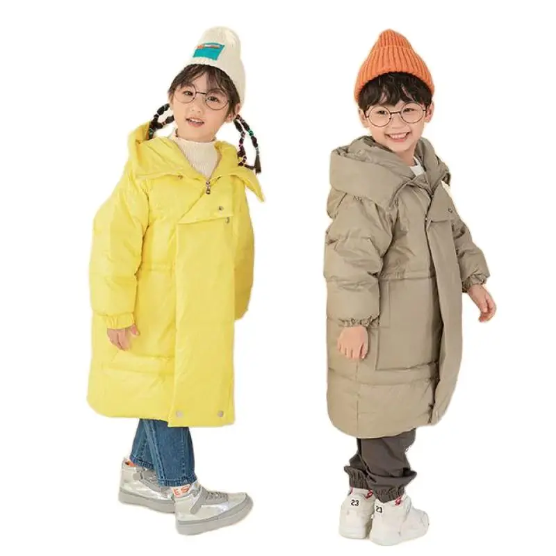 

Russian Winter Young Children's Warm Down Coats Loose Style Teenage Boys Girls Thicken Hooded Long Jackets Kids Overcoats Parkas