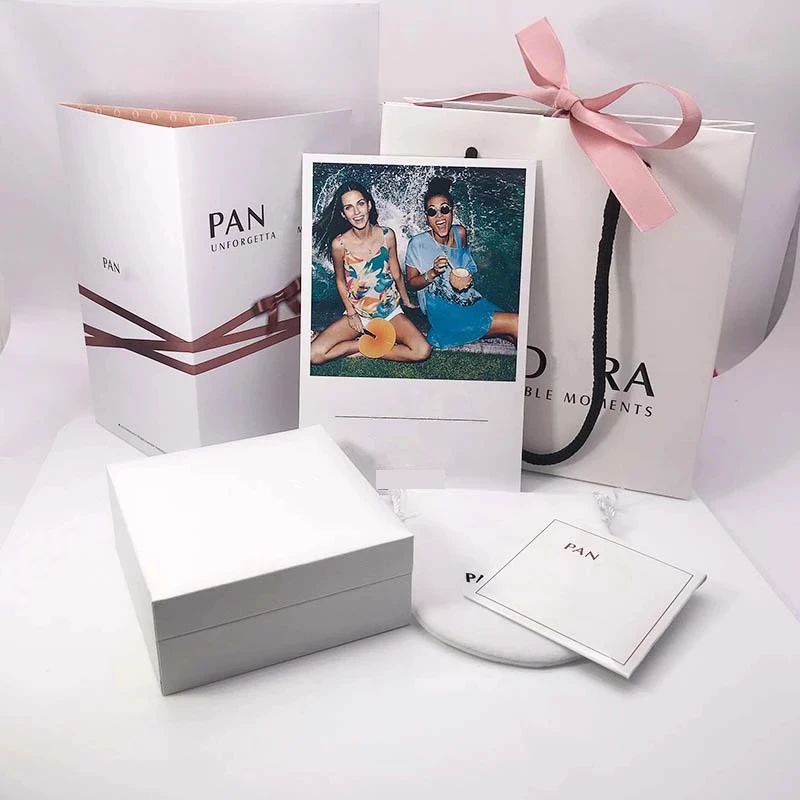 

Set Beads Earrings Ring Bracelet Box Fits Original Pandora Charm Wrapping Paper Bag Original With Logo Women Gift Box