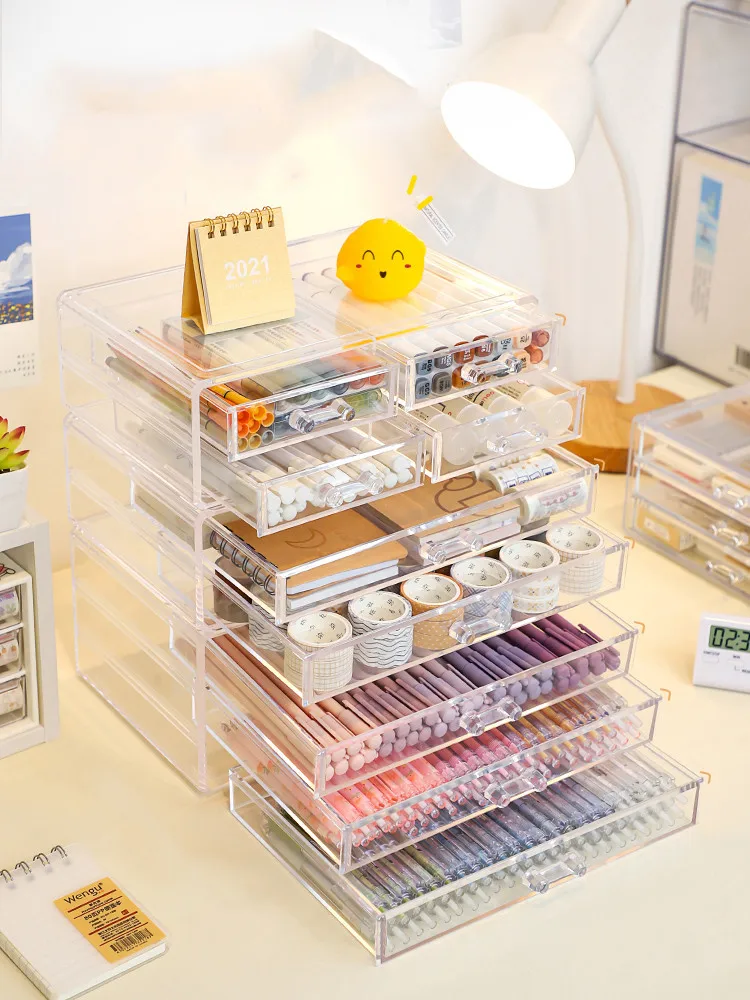

Organizer Cosmetic Storage Box Lipstick Holder Jewelry Organizer Pen Holder Stationery Storage Box Drawer Transparent Acrylic