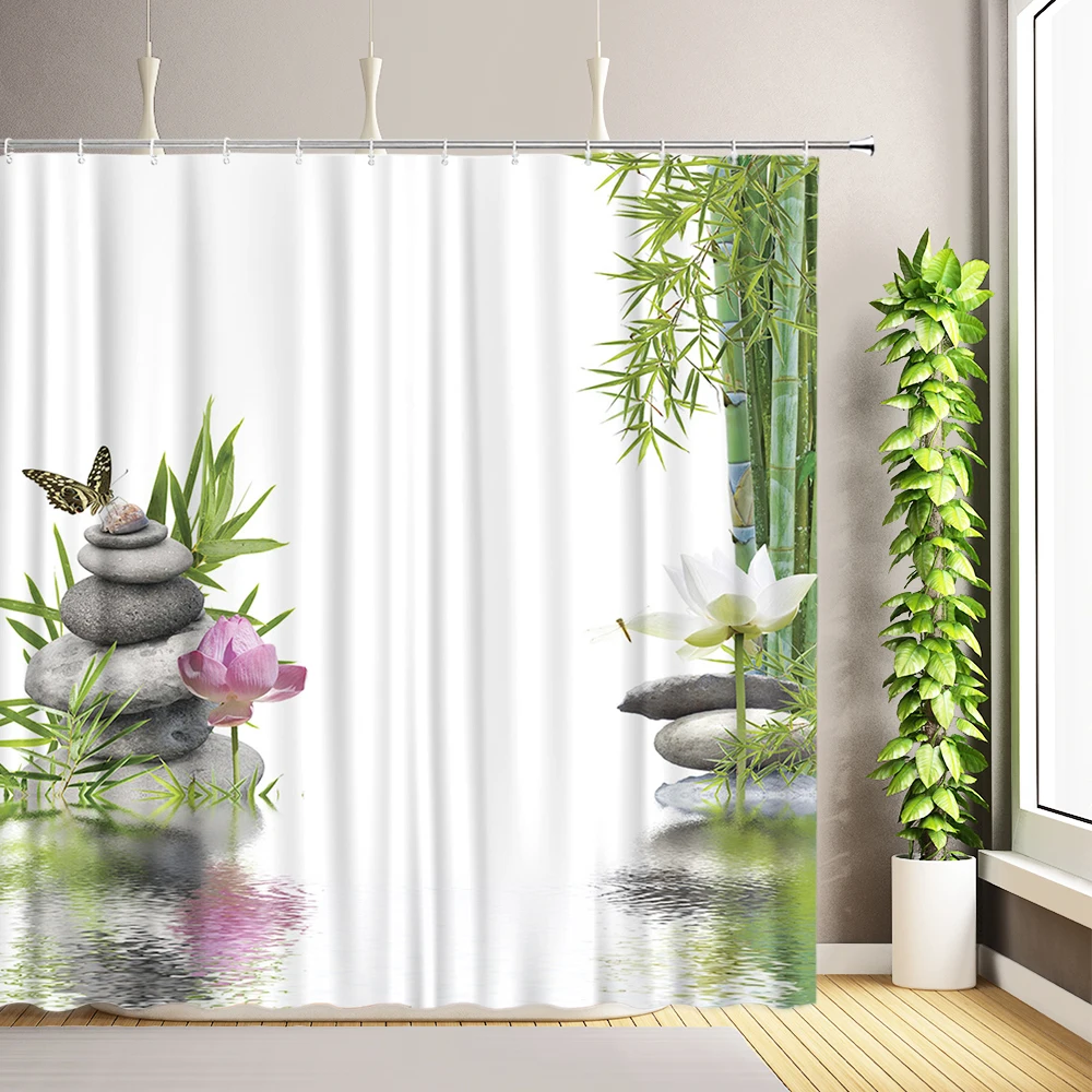 

Полиэстеровый бамбуковый шторка для душа зелёный