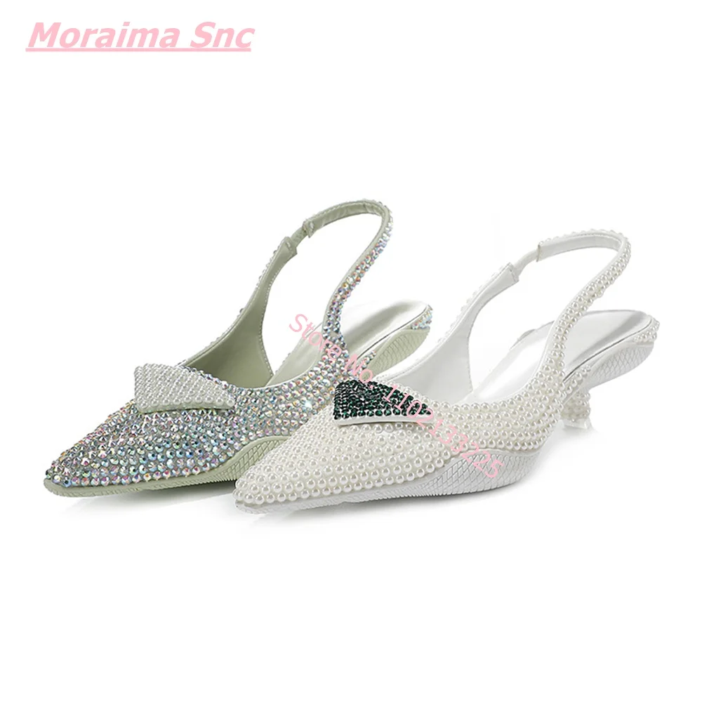 2022 Autumn New Women Pumps Pointed Toe Thin Low Heel Free Shipping Crystal Back Straps Luxury Design Stiletto Wedding Shoes