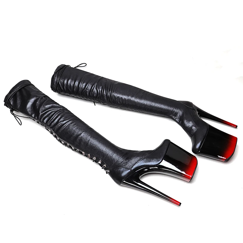 Leecabe  23CM/9inches Black PU Upper  fashion  lady High Heel platform  Pole Dance boots