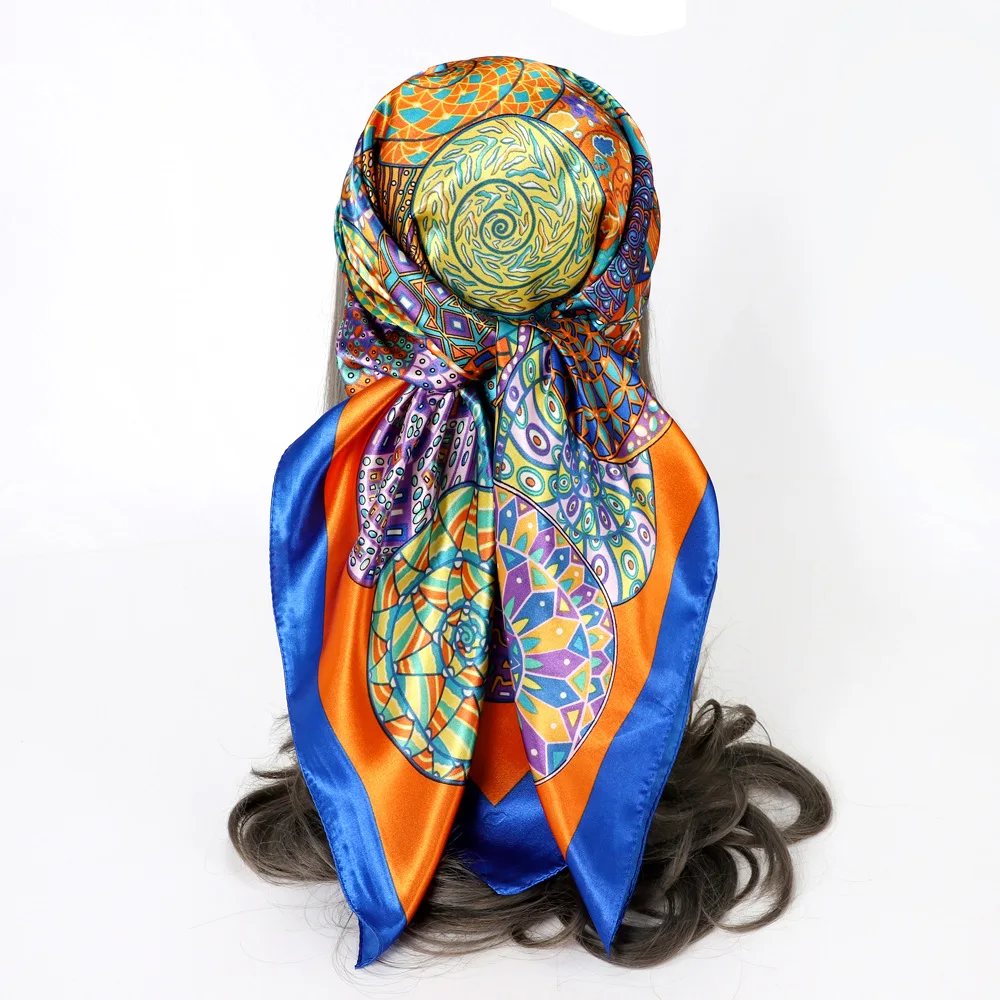 

Women Lady Fashion Flower Scarf Bandana Faux Silk Kerchief Hip Hop Headband Sqaure Shawl Hijab 90*90cm