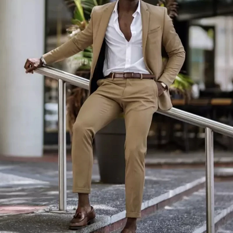 

New Arrival 2 Pieces Male Suits 2022 Peak Lapel Slim Fit Business Suit for Men Tailor Made Costume Homme (Jacket + Pants)