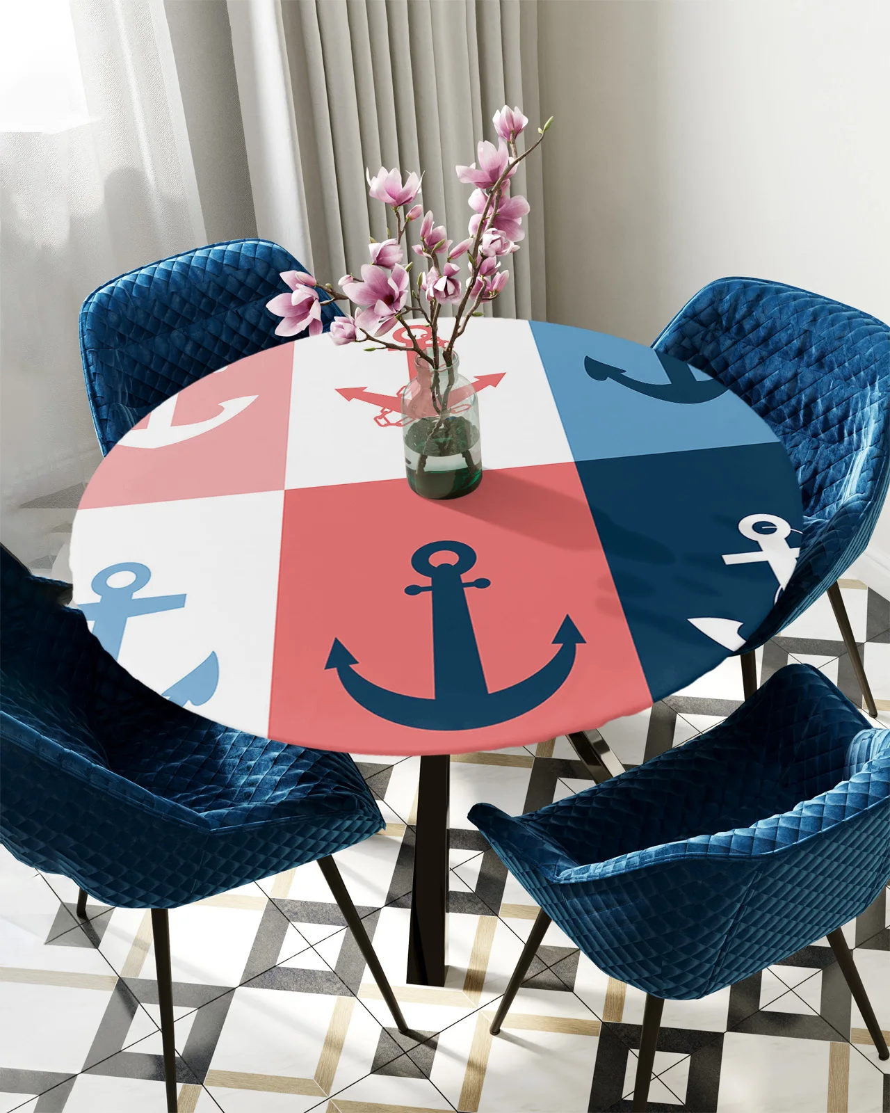 

Splice Sea Anchor Round Rectangular Table Cover Waterproof Elastic Tablecloth For Kitchen Table Cloth Home Decoration
