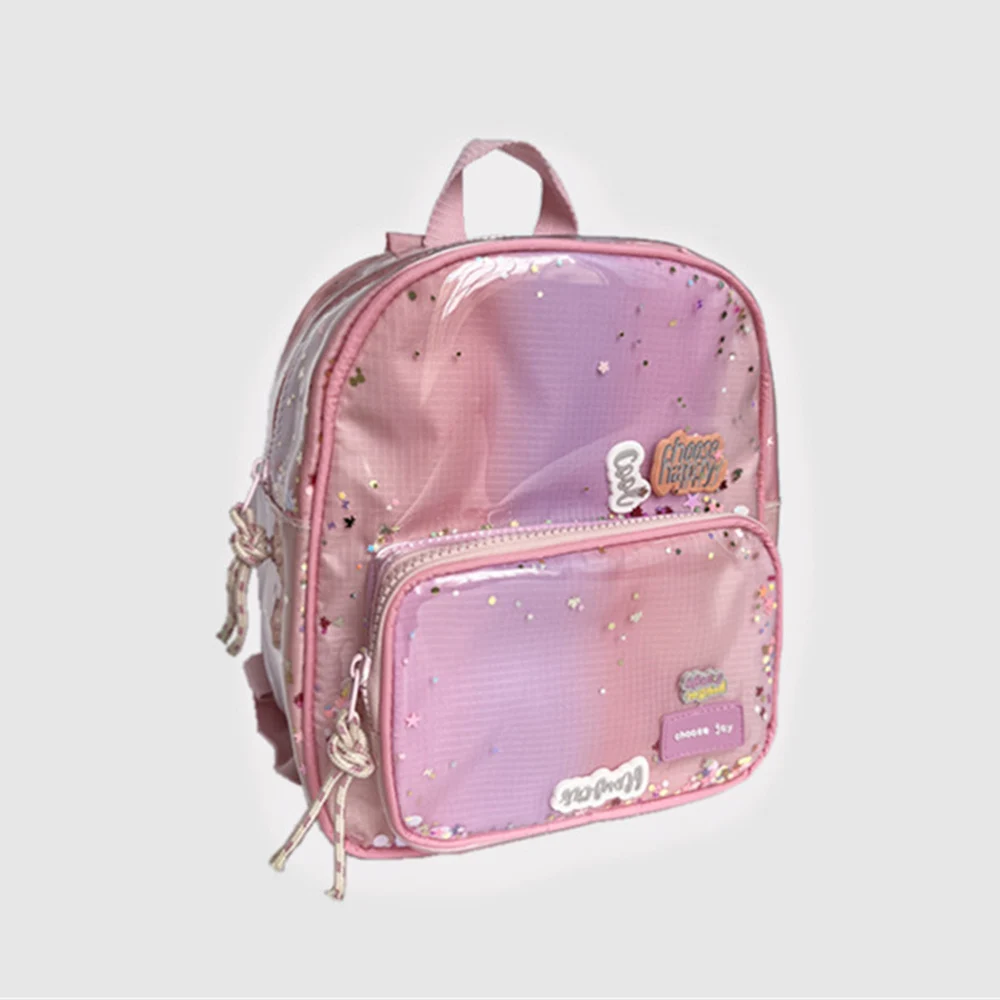 Pink Gradient Transparent PVC Backpack Girl Stars Glitter Decoration Children's Bag Cute Small Daypack Outdoor School Bag Domil