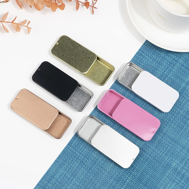 

Push Slide Rectangular Pull Flat Iron Slide Empty Candy Tinplate Storage Color Lid Box Box Box Solid Small Lid Iron Box Balm