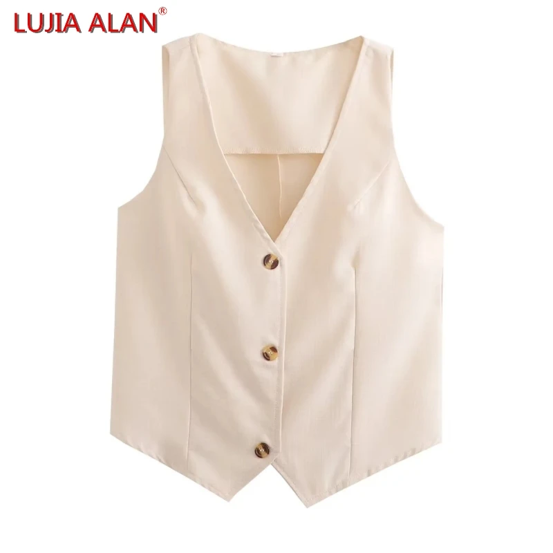 

Женский однобортный жилет с V-образным вырезом, Свободный Топ LUJIA ALAN B2008