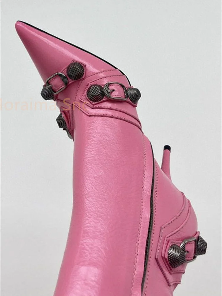 Metal Rivets Thin High Heel Long Boots Punk Winter Women Sexy Pointed Toe Solid Stiletto Shoes Knee High Boots Tassels Zipper