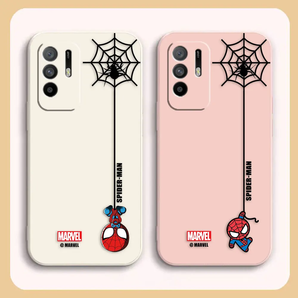

Case For OPPO A54 A55 A57 A91 A93 A92S A93S A94 A95 A96 4G 5G A15 Colour Simple Liquid Silicone Case Marvel's Spider-Man