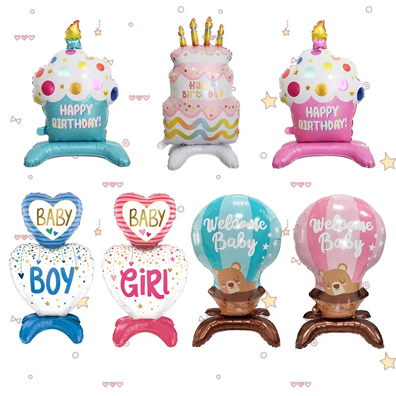 

New blue powder standing candle cake wedding ring aluminum film balloon base cup cake baby birthday babyshower party decoration