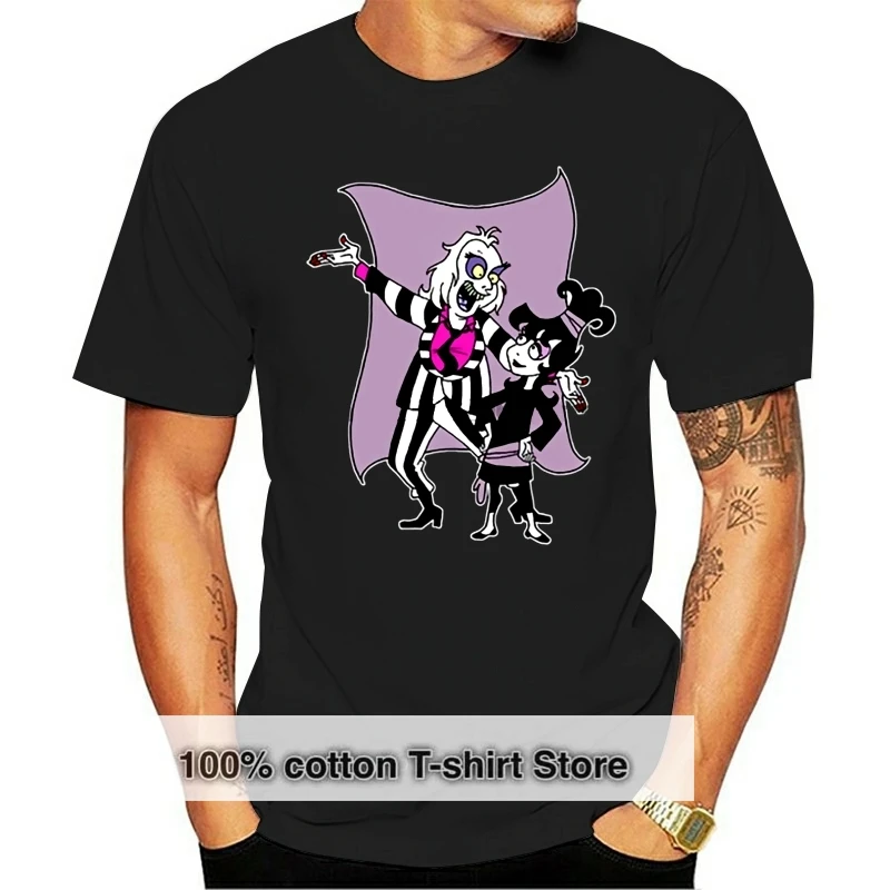 

Men Fashion Beetlejuice Retro Cartoon Cartoon Black T Shirt Funny Printing T Shirts Men Short Sleeve T-shirts