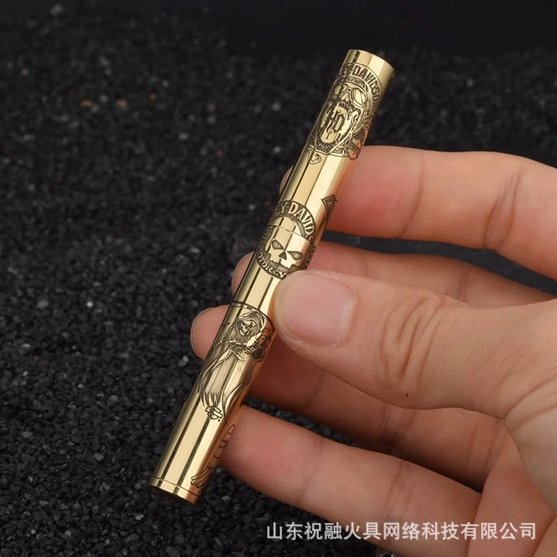 Фото Изящная зажигалка для керосинового шлифовального круга, портативная ретро-зажигалка из чистой меди, креативная зажигалка Nunchaku, аксессуары для сигарет, мужской подарок №5
