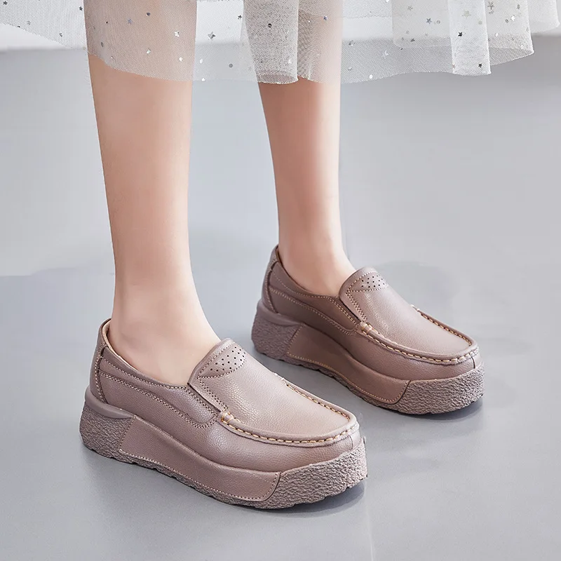 

Женские туфли из воловьей кожи, туфли на платформе и танкетке, большие размеры, весна-осень 2022