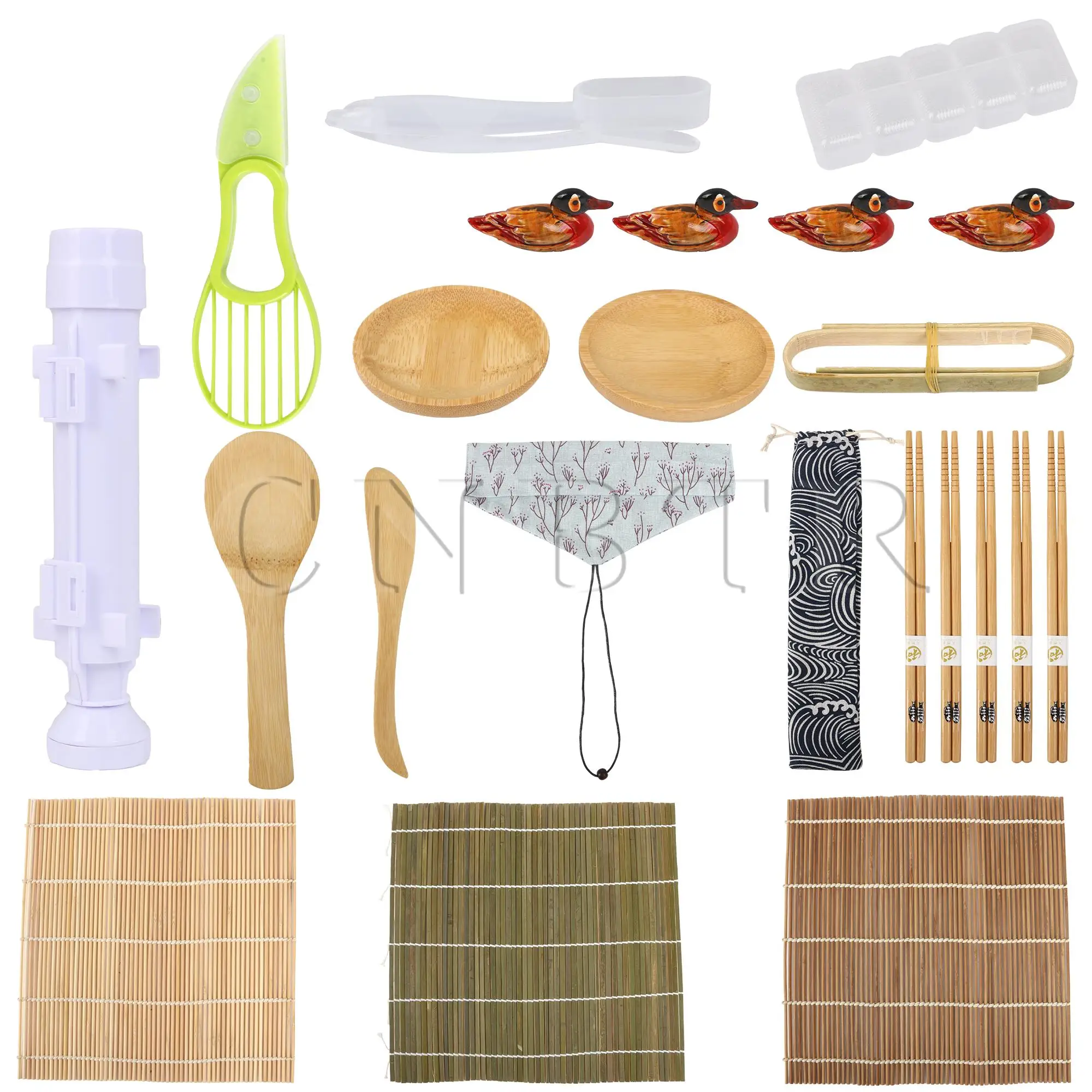 

CNBTR 24 Pieces DIY Sushi Set with Rice Roller Mold Bamboo Mat Spoon Disc 24 in 1
