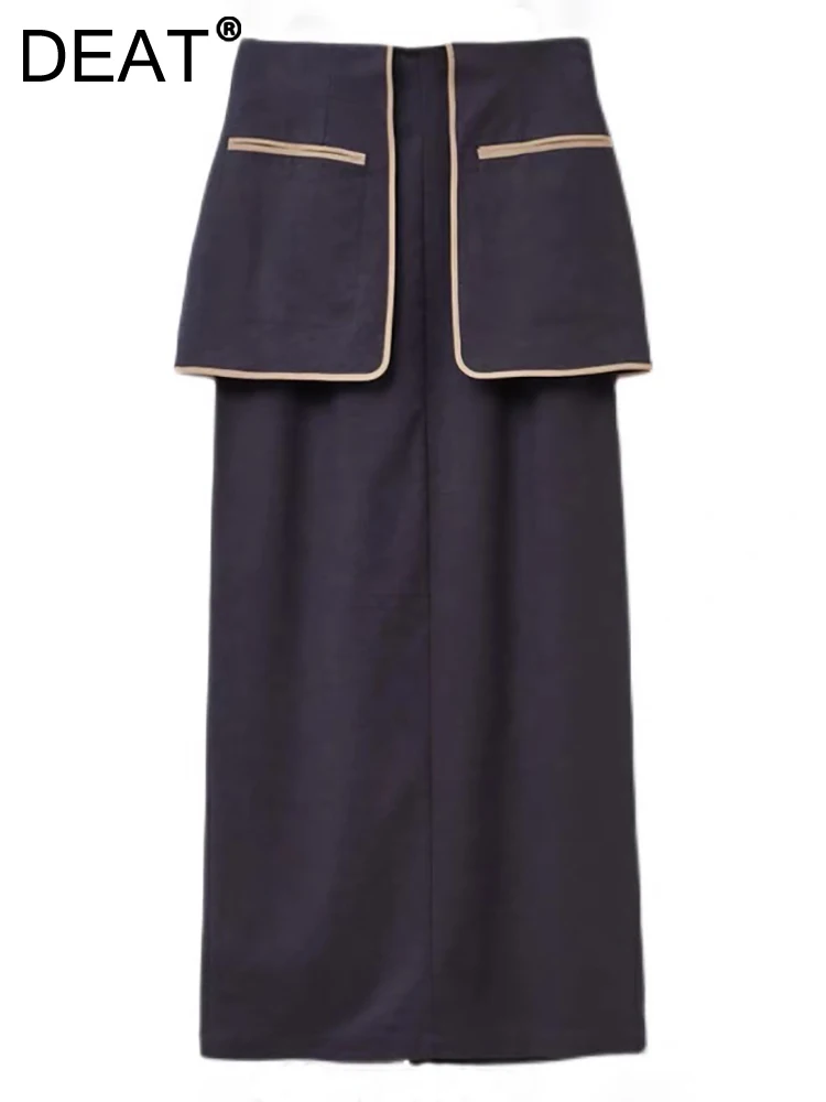 

Женская хлопковая юбка с карманами DEAT, свободная юбка до щиколотки с разрезом и высокой талией, модель 17A6723 на весну, 2023