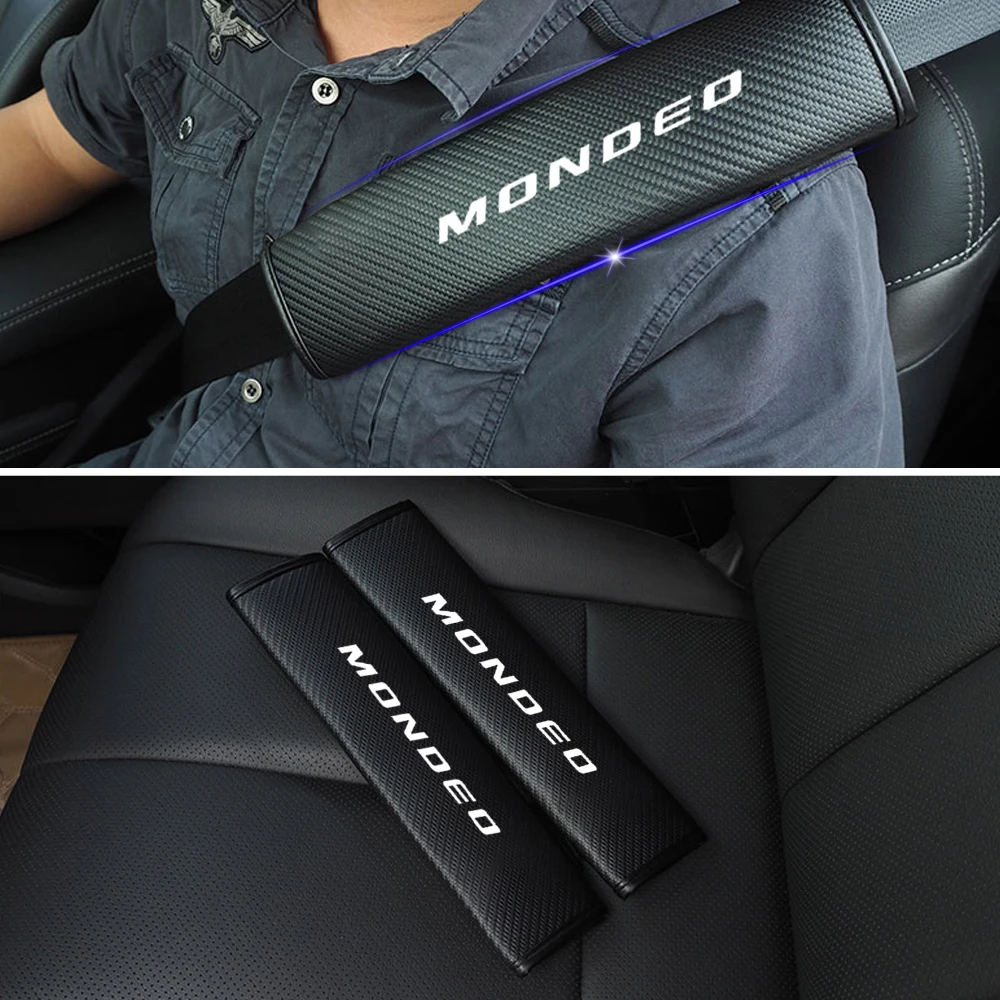 

For Ford MONDEO Car Safety Seat Belt Harness Shoulder Adjuster Pad Cover Carbon Fiber Protection Cover Car Styling 2pc