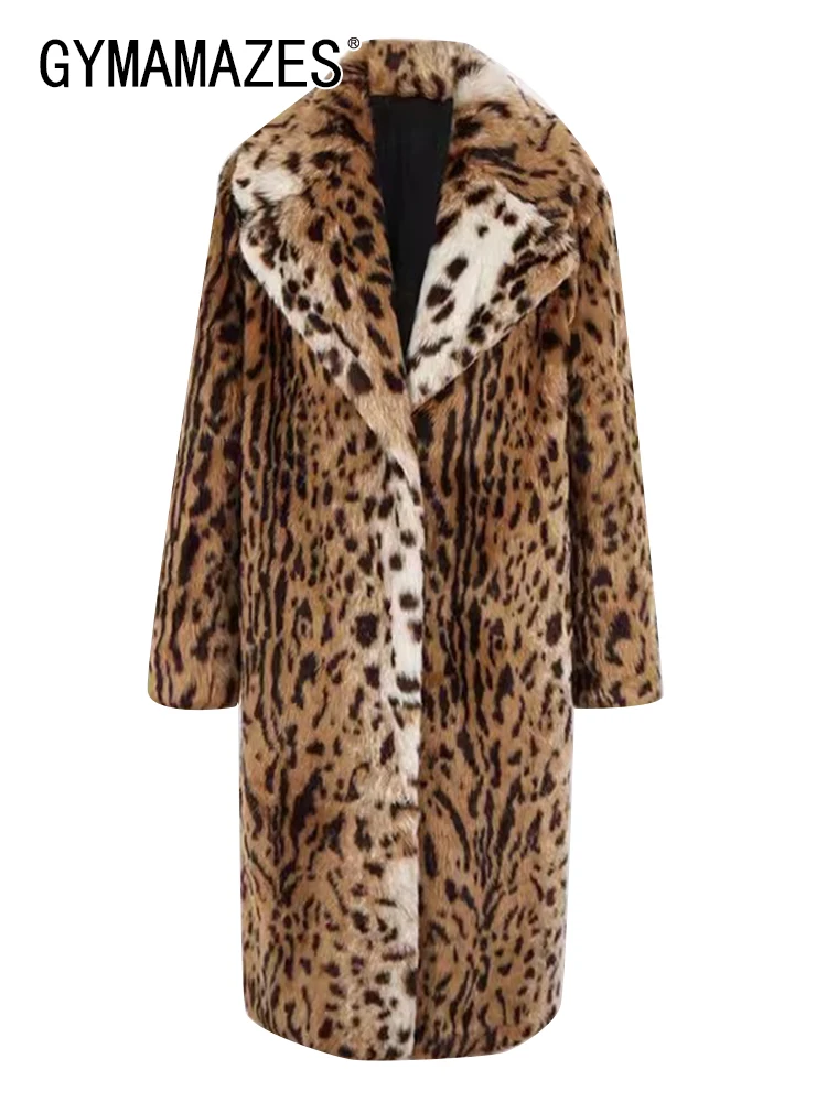 

Пальто женское из искусственного меха с леопардовым принтом и длинным рукавом