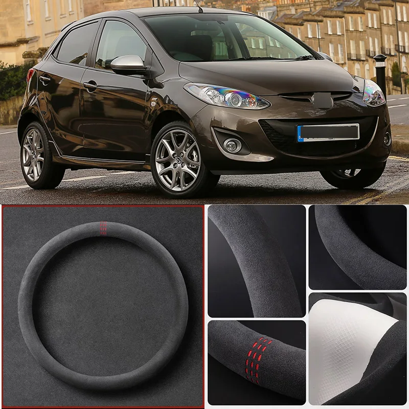 

Alcantara Anti-Slip Black Suede Leather Car Universal Steering Wheel Cover For Mazda 2 Car Accessories