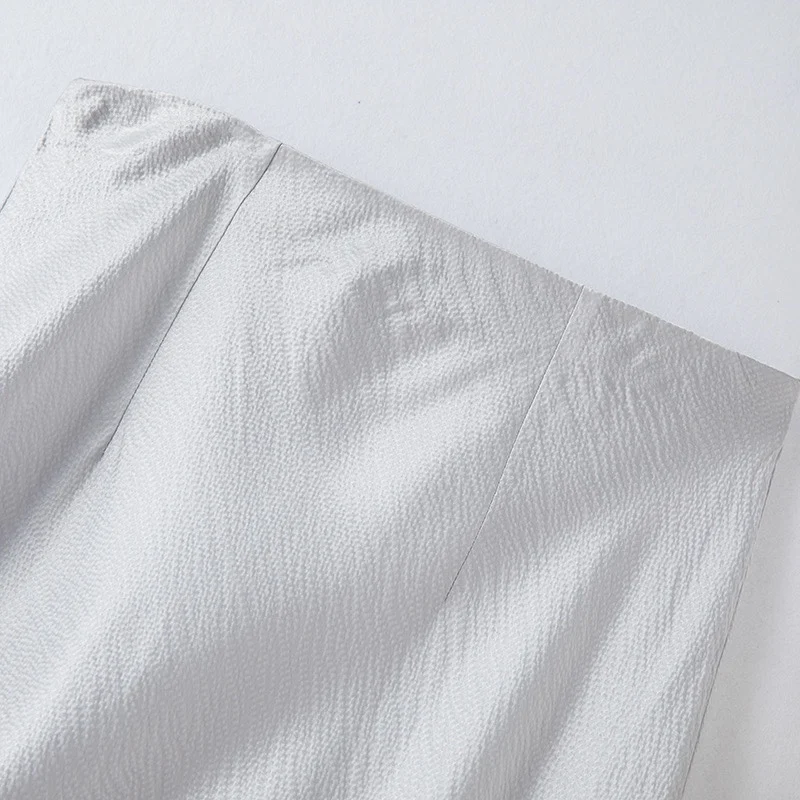 Юбка-трапеция из натурального шелка атласная с жемчужинами B44757QM