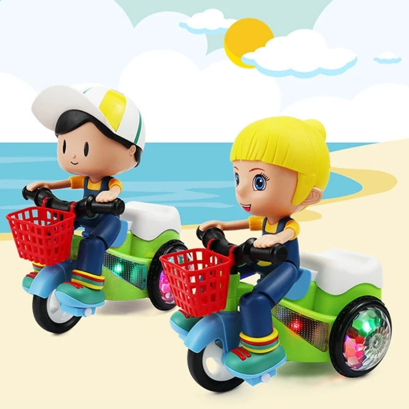 

Electric Stunt Bike Toy Kids Music Tricycle Toy Children Interactive Omni-Directional Wheel 360°Rotate Car Gift Baby Toy