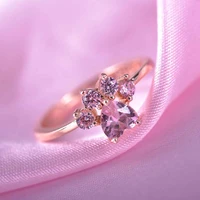 cute bear paw cat claw rings for women pink zircon cubic elegant cats paw rings female wedding engagement jewelry gift 2022