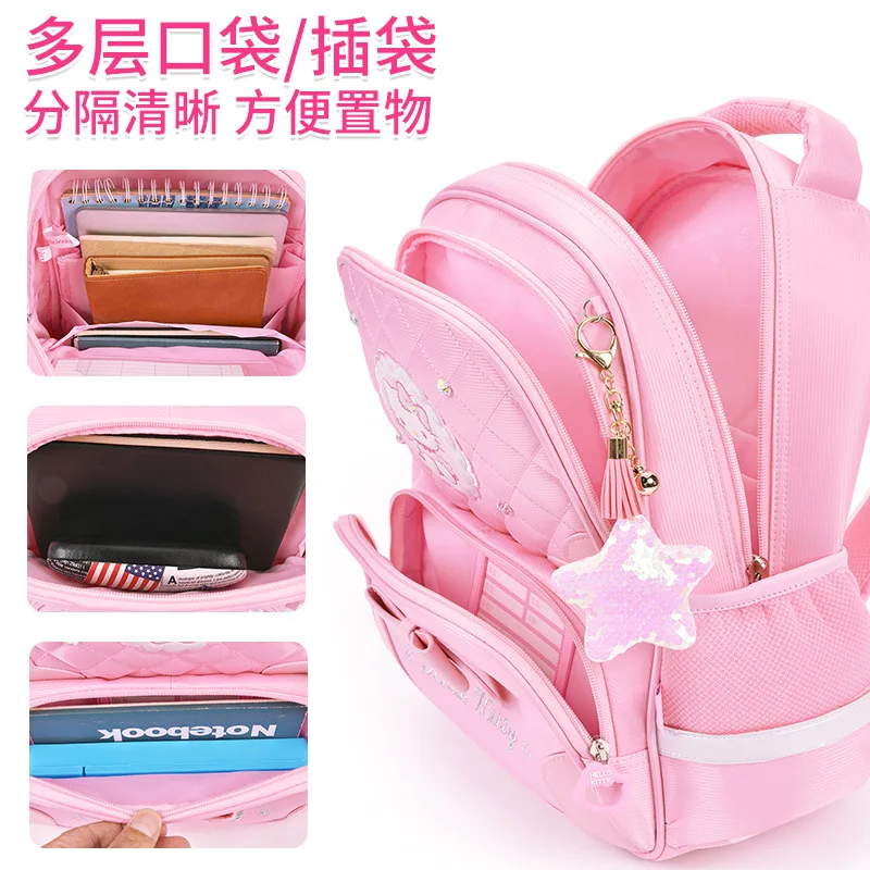 Kitty Schoolbag for Primary School Girls Grade 1-3 Girls Princess Burden Reduction Children Hello Kitty Backpack Backpack