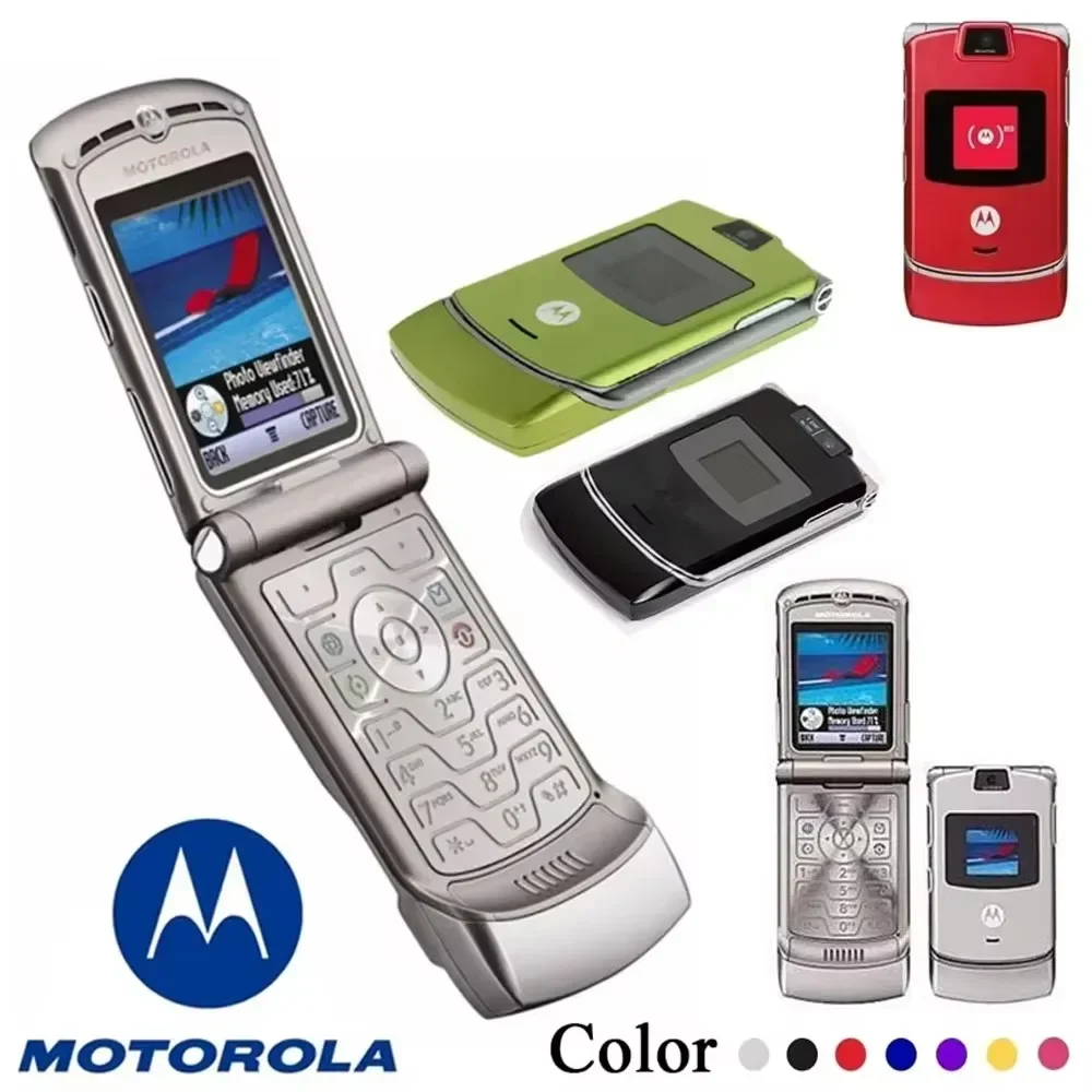 Фото Восстановленный 90% новый Motorola RAZR V3, оригинальный разблокированный синий чехол, Bluetooth-телефон GSM 850/900/1800/1900, хорошее качество, хорошо №1