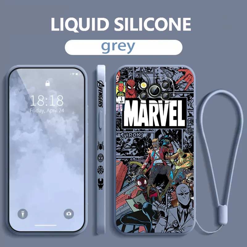 

Marvel Avengers Comics Cool Xiaomi Poco Phone Case For X4 X3 F4 F3 NFC M5 M4 M3 GT S Pro 4G 5G Liquid Left Rope Cover