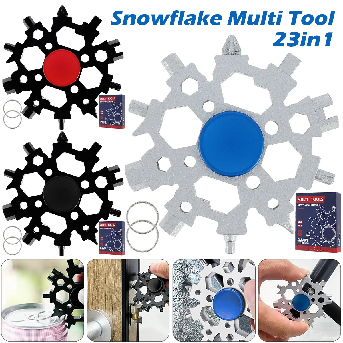 

23 In 1 Snowflake Wrench Tool Keychain Spanner Hex Wrench Multi-use Camping Outdoor Survive Tool Bottle Opener Multi Pocket Tool