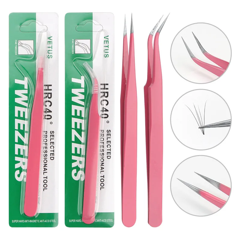 

1 Pc Professional Pink Stainless Steel Eyebrow Tweezers 3D Volume Lashes Anti-static Tweezer Eyelash Extension Makeup Tools