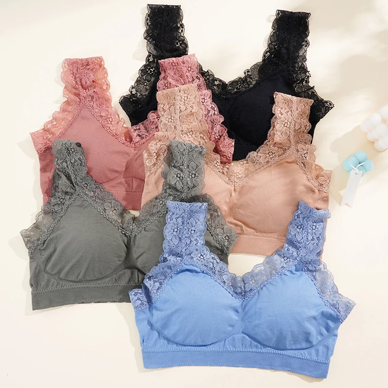 

Women Girls Lace Bra Yoga Tops Cotton Fitness Sports Sexy Tank Crop Top Wireless Bralette Padded Lingerie Backless Underwear