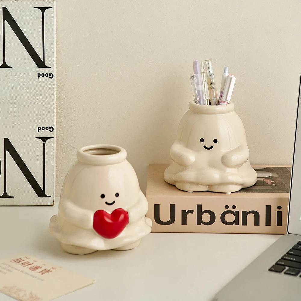 

Nordic Modern Style Ceramic Vase Cute Ghost Milk White Flower Pot Room Decoration Accessories Interior Office Desktop Decor Gift