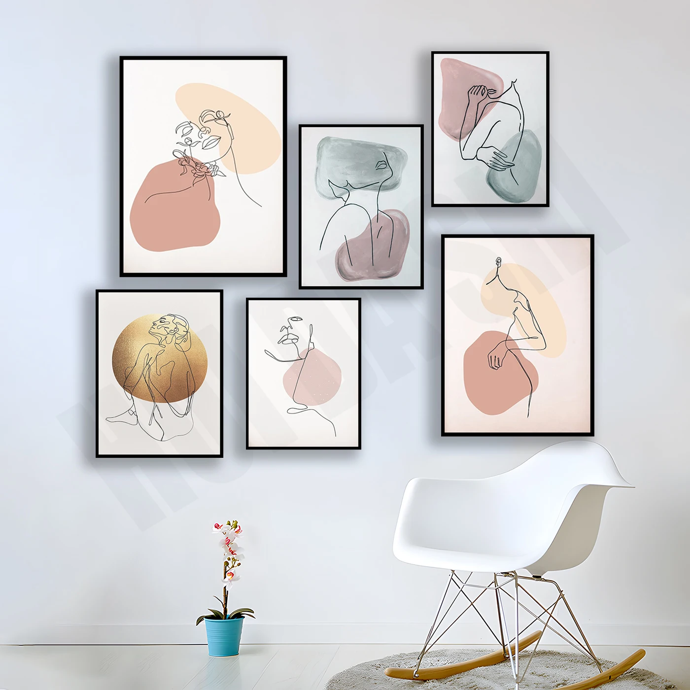 

Плакат с цветочным рисунком для женщин, плакат с золотым духом, плакат с изображением линейных цветов, домашний декор, минимализм