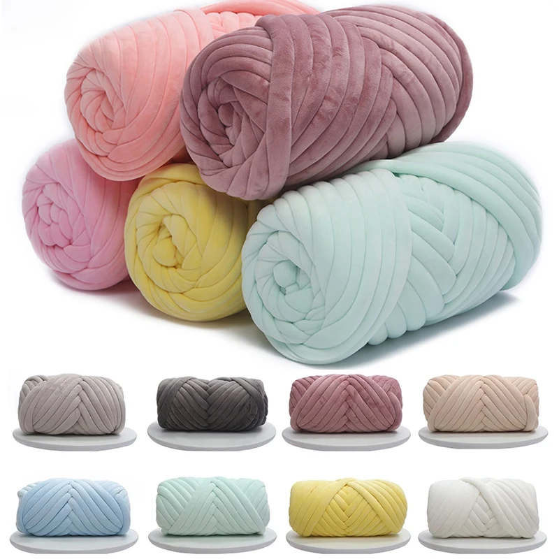 

1KG Tubular Velvet Thick Super Bulky Chunky Yarn Hand Knitting Woven Thread Basket Carpets Giant Yarn DIY Arm Hand-knit Blanket