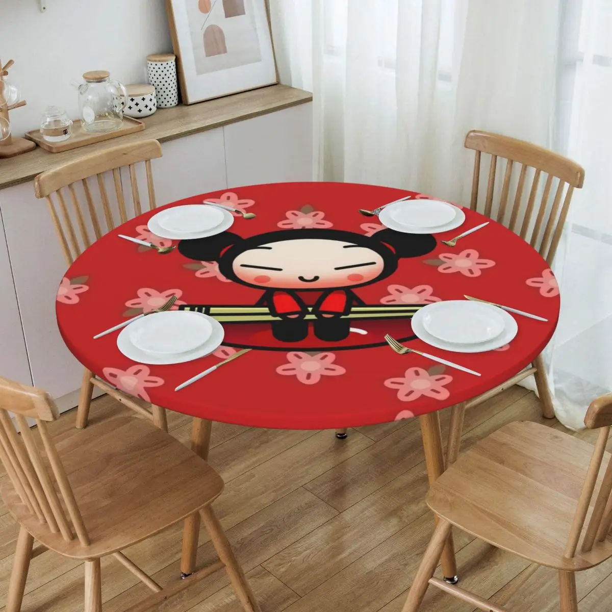 

Круглая маслонепроницаемая мультяшная анимация Pucca скатерть для стола скатерть для обеденного стола с обработанными краями