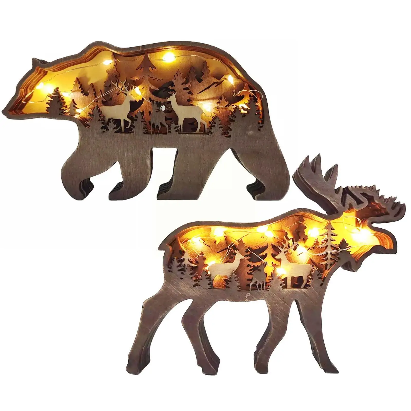 

Wooden Animal Wolf Statue Creativity Wolf Totem Office North Forest Gift Ornaments Decorate Christmas Home Elk C O3Y3