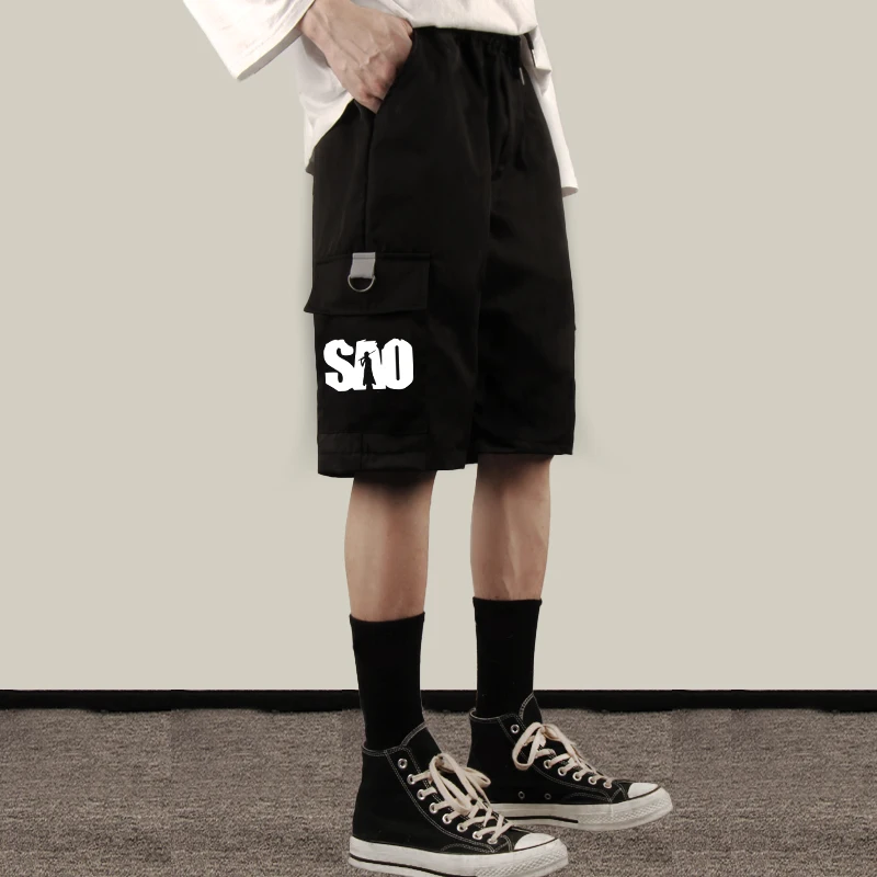 Шорты мужские с эластичным поясом короткие штаны аниме принтом пляжные бриджи