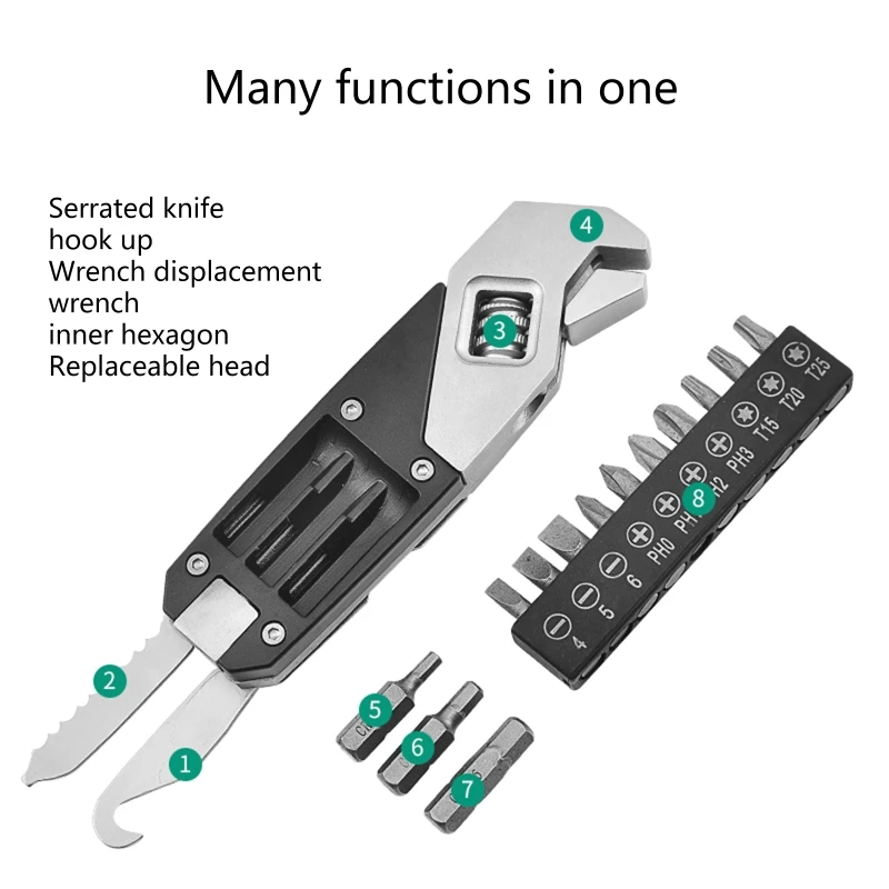 

Multifunctional Adjustable Wrench with Screwdriver Suitable for Outdoor Home Easy to Carry Multitool Wrench