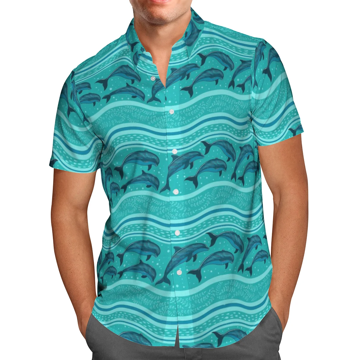 

Love Dolphin 3D Beach Hawaiian 2022 Summer Men Shirt Short Sleeve Shirt Streetwear Oversized 5XL Camisa Social Chemise Homme
