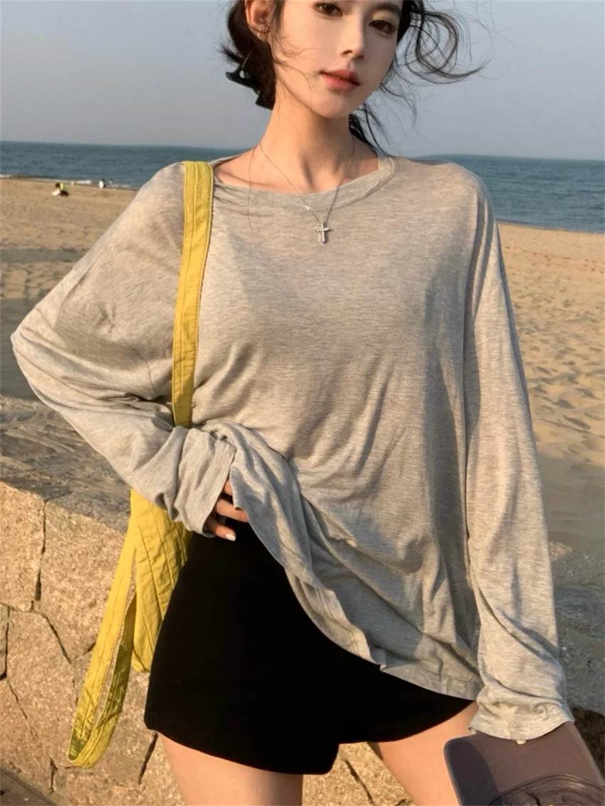 Свободные футболки PLAMTEE в ленивом стиле женские шикарные солнцезащитные